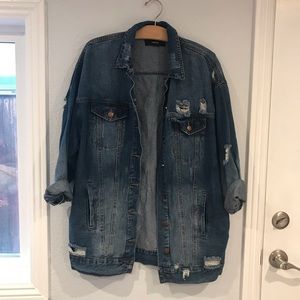 F21 Oversized Denim Jacket Distressed